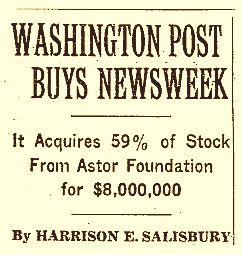 New York Times story on the acquisition of Newsweek by the Washington Post, March 10, 1961.