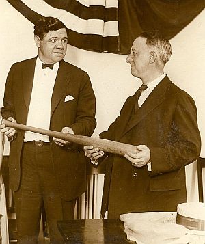 Although not a person active in politics, Babe Ruth supported NY Governor Al Smith (D) for President in 1928, shown here with Smith in an undated photo.