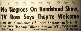 Sept 1956: Philadelphia Tribune headline about the lack of African American teens on the ‘Bandstand’ TV show.