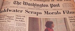 October 22nd, 1964: Front-page headline of the Washington Post tells of Republican Presidential candidate Barry Goldwater abandoning plans to broadcast a morals film.