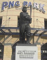 Honus Wagner statue at entrance to Pittsburgh Pirates home stadium, PNC Park, Pittsburgh, PA.