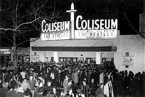 February 1964:  Fans outside the Washington, D.C. Coliseum waiting for the Beatles to arrive. (Photo, Keystone/Getty)