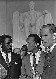 From left, Sidney Poitier, Harry Belafonte & Charlton Heston at 1963 Civil Rights march.