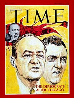 Time cover Sept 6, 1968: Humphrey-Muskie ticket shadowed by Chicago. Click for copy.