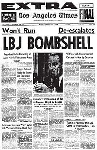Lyndon Johnson's surprise announcement of March 31, 1968 made headlines across the country.