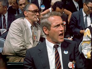 1968: Paul Newman & Arthur Miller on the convention floor.