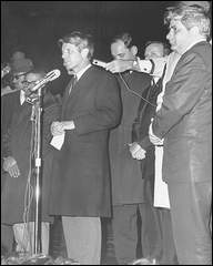 RFK making famous speech in Indianapolis the evening Martin Luther King died. AP Photo/Leroy Patton, Indianapolis News. Click for PBS DVD.