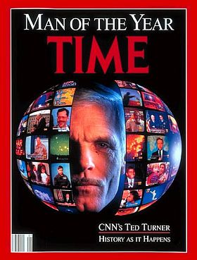 Time magazine’s ‘Man of the Year’ edition, January 6, 1992, featuring Ted Turner & CNN – ‘History as it Happens’. Click for copy.