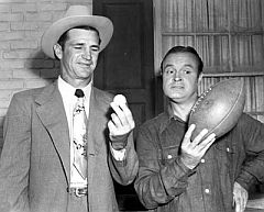 Sammy Baugh with Bob Hope on the set where Hope was filming ‘The Lemon Drop Kid’, in 1950-51.