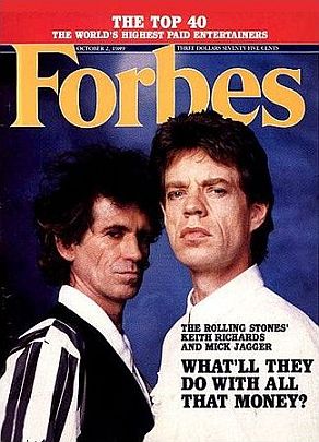 October 1989 edition of Forbes business magazine featuring Mick Jagger & Keith Richards among the world's 'highest paid entertainers'.