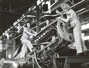 Female trainees at Middletown, PA, 1944. The Middletown Air Service Command stockpiled parts and overhauled military airplanes. During WWII, Middletown’s workforce grew from 500 to more than 18,000, nearly half of them women.