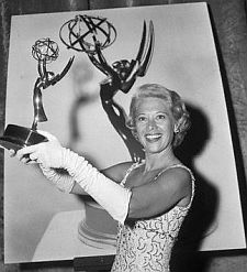 Dinah Shore picking up Emmy award for 'best female singer', March 1956.