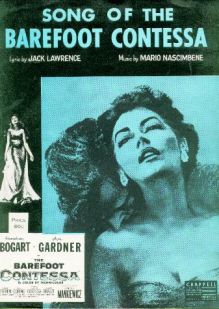 Sheet music cover for ‘Song of the Barefoot Contessa’ from 1954 film. Click for film.