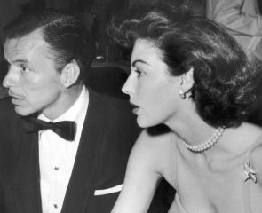 Frank Sinatra with thin mustache and Ava Gardner at the Flamingo in Las Vegas, January 1, 1952. Photo,  Hulton Archive / Getty Images.