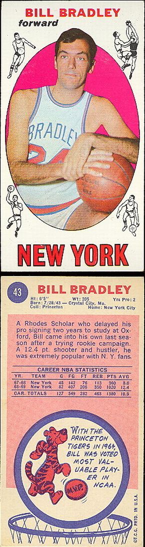 Bill Bradley sports trading card, 1970.