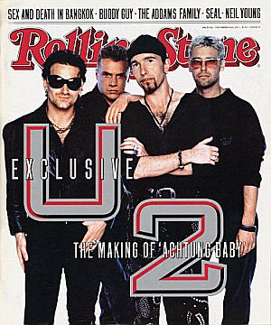 Rolling Stone featured U2 on the cover of their November 28, 1991 issue, touting an ‘exclusive’ on the making of the album, ‘Achtung Baby’. Click for magazine subscription.