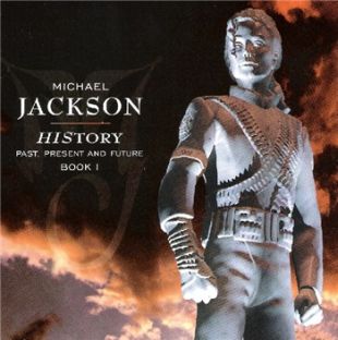 Cover of Michael Jackson’s ‘HIStory’ CD using photo of studio-built Jackson statue (see later below) used by Sony Music for the album’s promotion in June 1995. Click for CD at Amazon.
