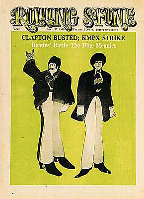 In 1968, the Beatles also released their animated film, ‘Yellow Submarine,’ previewed above with two Beatle characters on an early cover of a new music magazine named ‘Rolling Stone’–  this being the magazine’s 9th issue of April 27, 1968.