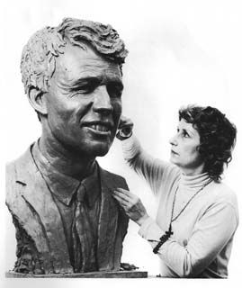 Anneta Duveen at work on her Robert F. Kennedy sculpture, 1971.