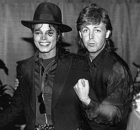 Michael Jackson & Paul McCartney together in 1990, reportedly to dispel rumors about their falling out over the Beatles song catalog Jackson then held.