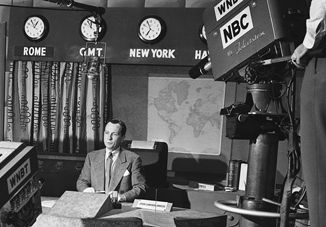 John Cameron Swayze in TV news studio, 1949.