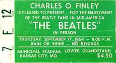 Ticket stub, Beatles' Sept 17,1964 concert in Kansas City, MO.