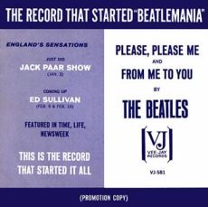 V-J’s promotional cover sleeve for Beatles’ ‘Please Please Me’ single following Jack Paar show, Jan 1964.