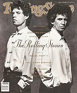 Mick Jagger & Keith Richards on the cover of ‘Rolling Stone’ magazine, 7 Sept 1989. Click for copy.