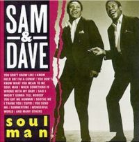 Sam & Dave on album cover of their 1967 hit song, "Soul Man." Click for CD.