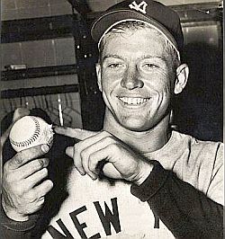 Mickey Mantle holding the ball he hit out of Griffith Park, April 17, 1953.