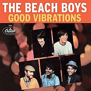 Cover sleeve for the Beach Boys’ single, “Good Vibrations,” a million-seller that hit No.1, December 1966. Click for EP-CD.