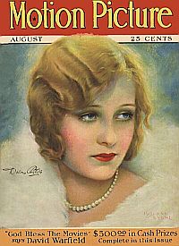 Dolores Costello on the cover of  “Motion Picture,” Aug 1928. Artist Marland Stone.