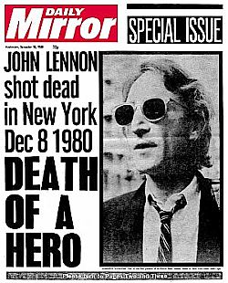 London “Daily Mirror” runs front page story on John Lennon’s December 1980 murder.