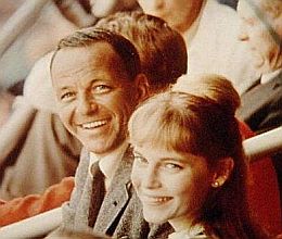 Frank Sinatra and Mia Farrow in the 1960s when her hair was still in the early "Allison Mackenzie" mode.