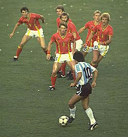 Argentina’s Maradona vs. Belgium, 1982.