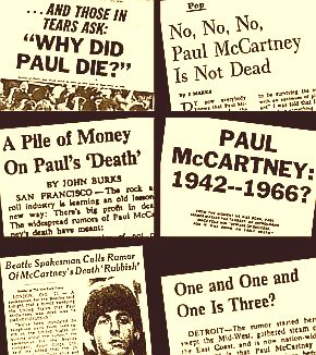 A collage of news stories on the "Paul-is-dead" rumor, 1969.