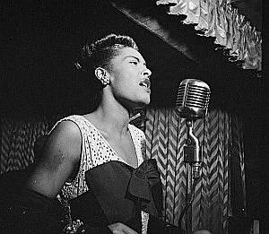 Billie Holiday performing, New York city, Feb 1947. Click for photo.