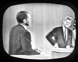 Richard Nixon & JFK debate on television, 1960.