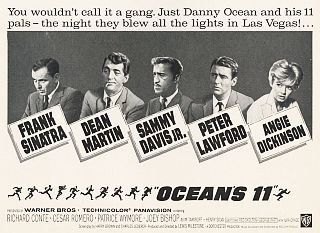 A 1960 "Oceans 11" movie poster billing Rat Pack members plus Angie Dickinson.