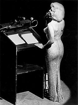 Marilyn Monroe sings “Happy Birthday, Mr. President,” May 19, 1962. Photo, UPI.