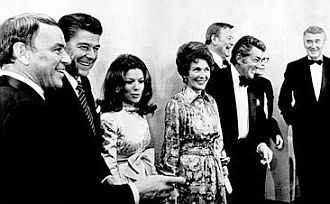 Jan. 1971: Frank Sinatra with California Governor Ronald Reagan, Vikki Carr, Nancy Reagan, Dean Martin, Jack Benny (obscured), John Wayne & Jimmy Stewart.