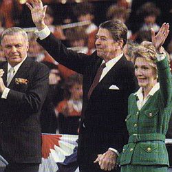 Frank Sinatra, left, campaignng with Ronald & Nancy Reagan, 1984.