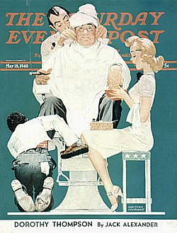 Rockwell’s “Full Treatment” SEP cover of May 1940 includes black shoe shine boy.