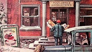 Detail from "Rural Post Office at Christmas," S. Dohanos.