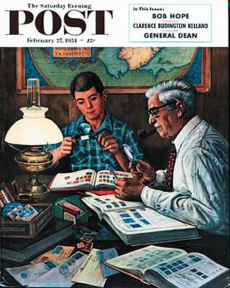 Stevan Dohanos did this “Stamp Collecing” cover for the Saturday Evening Post of  February 27, 1954.