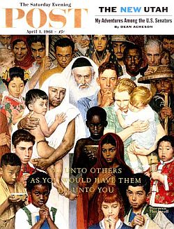 Rockwell’s “Golden Rule,”  Saturday Evening Post, April 1, 1961. Click for canvas wall art.