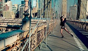 Gaga continues her workout on the Brooklyn Bridge.