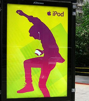 June 2008: iPod silhouette ad, Chicago bus kiosk.