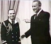 1960s: Naval officer Brian Lamb with President Lyndon B. Johnson.