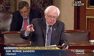 Typical scene on C-SPAN 2, here showing U.S. Senator Bernie Sanders (I-VT) making a point on the floor of the U.S. Senate in 2010.